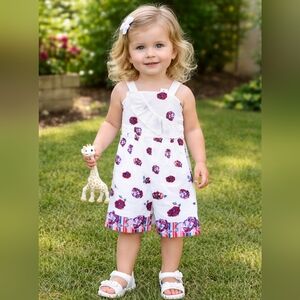 Janie & Jack White Floral Border Jumpsuit Romper